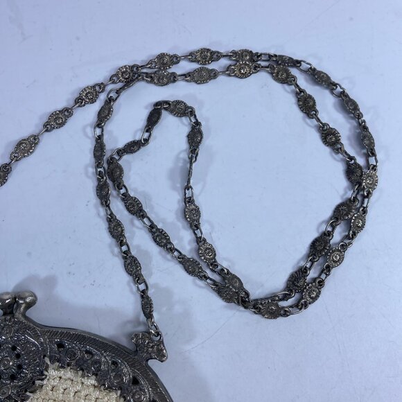 Vintage Christiana Brand Handbag Purse Ribbon Embroidered Chain Strap Ivory - Picture 5 of 16